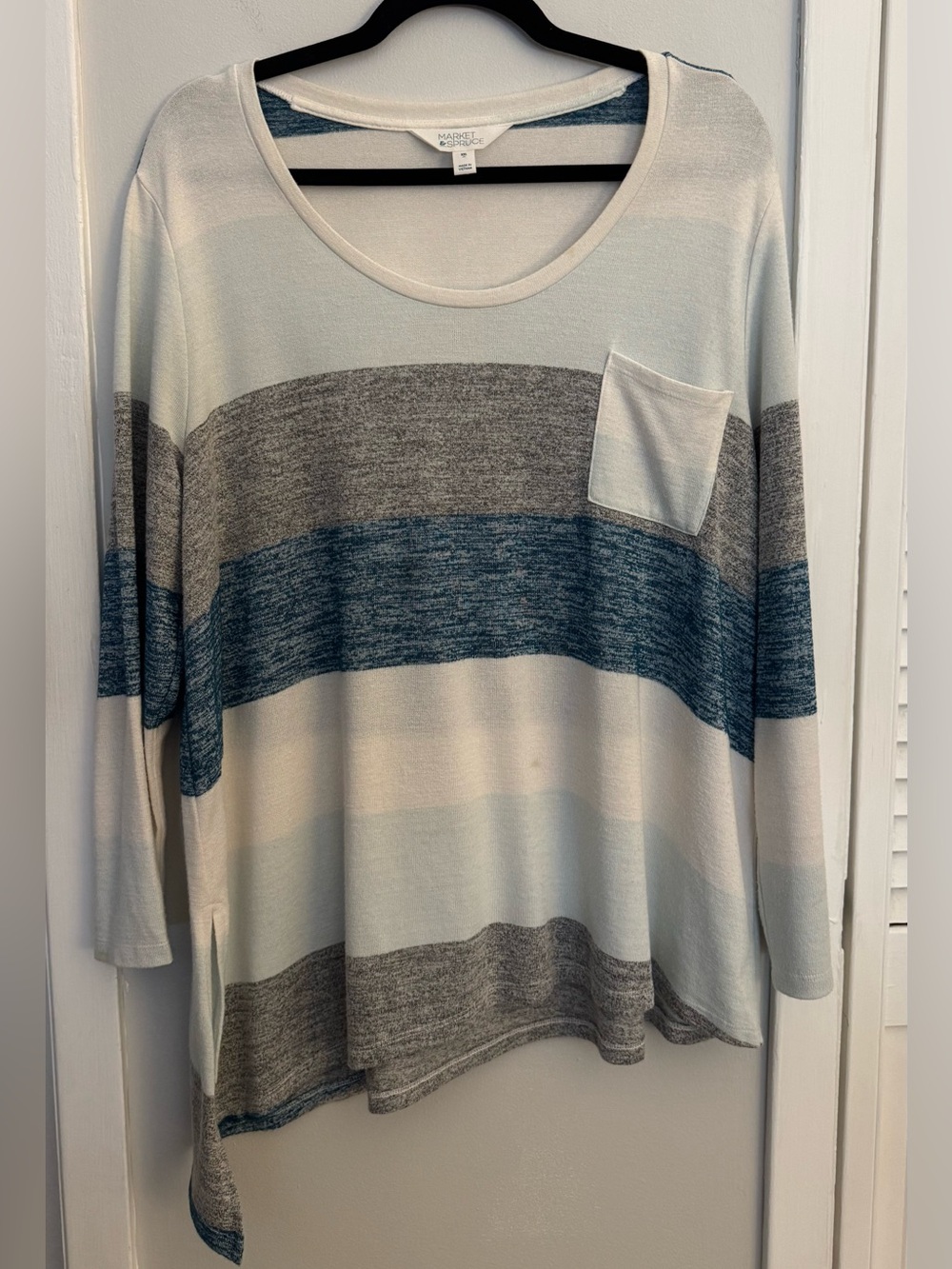 Market & Spruce XXL Colorblock Knit Sweater Top Blue Gray White High-Low Hem